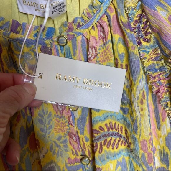 Ramy Brook Ember Flutter-Sleeve Blouse in Yellow NWT XXS - Picture 10 of 10